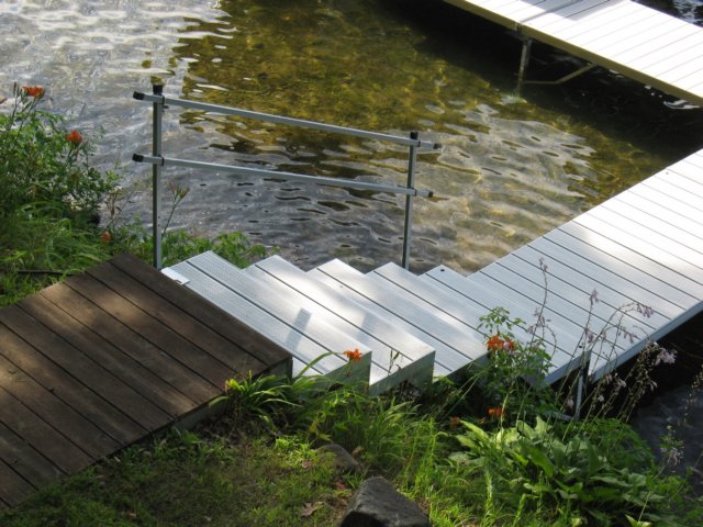 Pier Pleasure Dock with Custom Step Section with optional Railing.