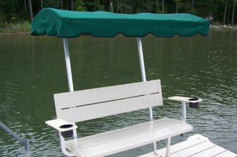 Dock bench canopy with arms rest and cup holders